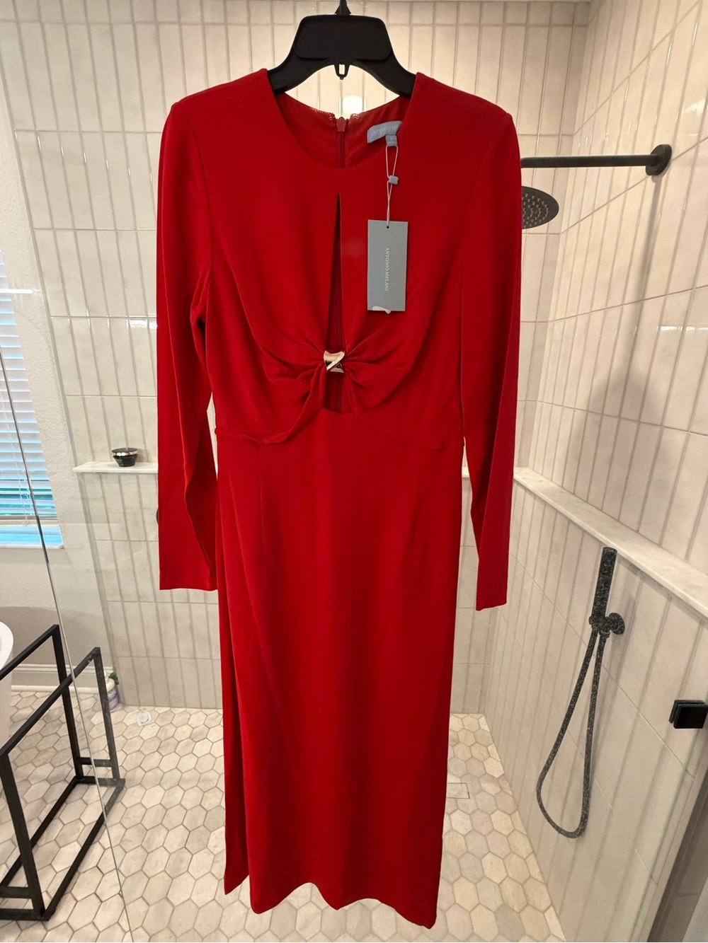 ANTONIO MELANI Red Long Sleeve Twist-Front Midi Dress - Picture 3 of 8